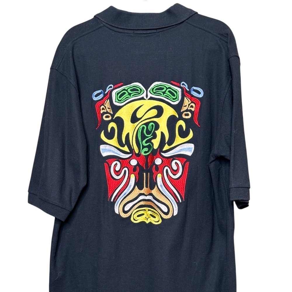 RARE Coogi Abstract Mens Black Embroidered Polo Shirt 4XL Short Sleeve Cotton
